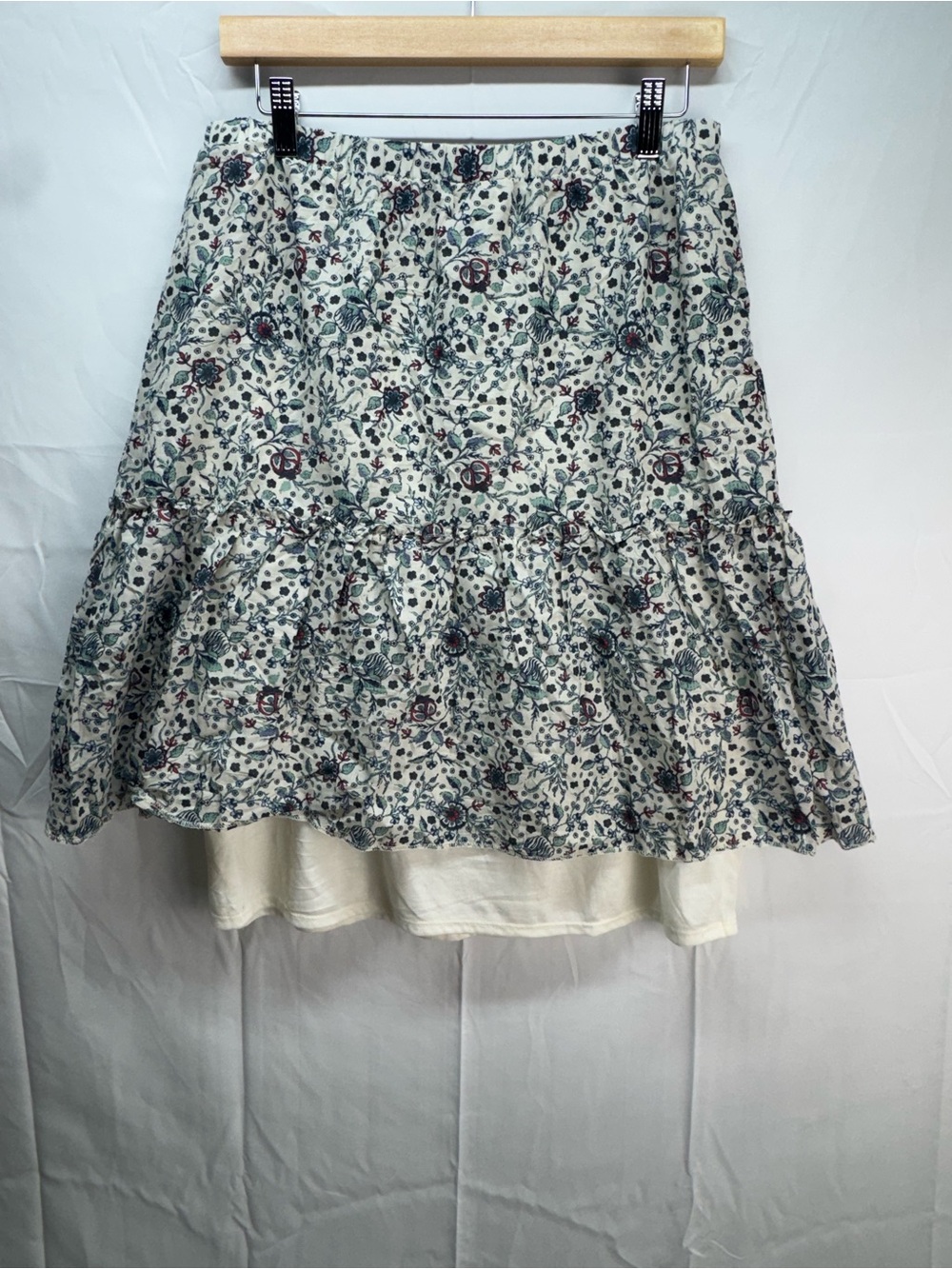 Max Studio Cream Tiered Skirt with Blue Floral Print
